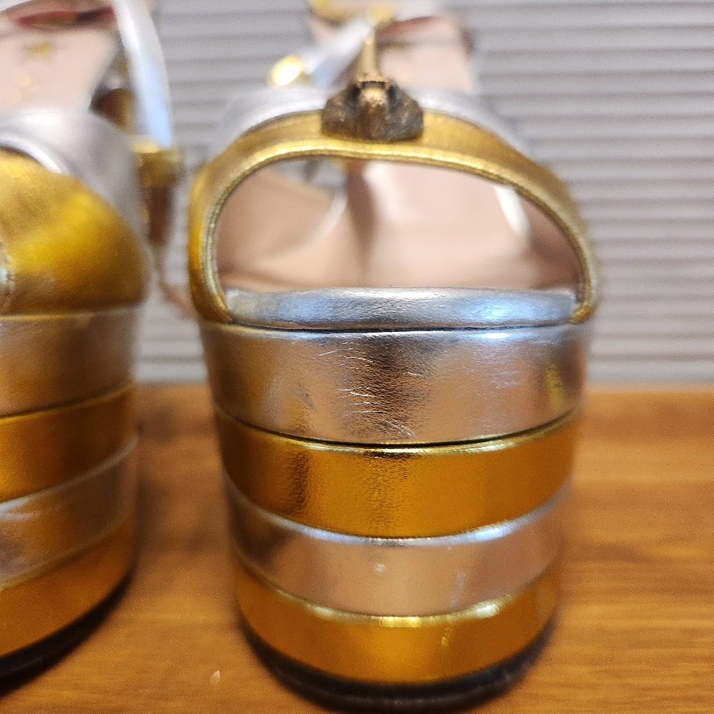 Gucci Women's Gold and Silver Platform Heels 37 fits 36.5! - Picture 11 of 16